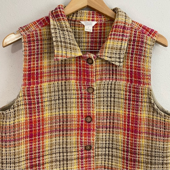 Christopher‎ and Banks Plaid Button Up Vest Colorful Women’s Size L - Picture 2 of 8